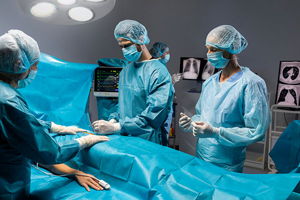 nurse anesthetist and doctor standing around a person on the operating table