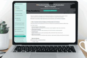 A screenshot of The Emotional Intelligence Micro credential course start screen offered  by CRNA School Prep Academy