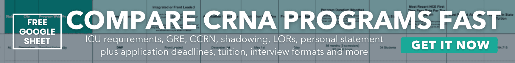Compare crna schools fast with the free Crna school finder data sheet from CRNA School Prep academy